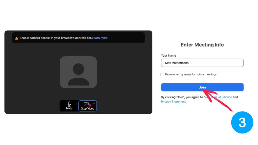 Screenshot einer Videokonferenz mit "Join"-Button.