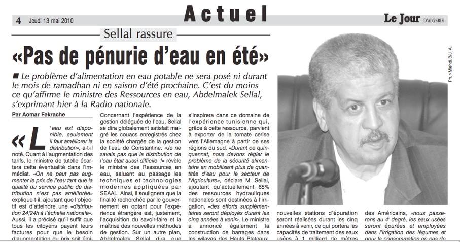 Le Jour d'Algérie, 13. Mai 2010