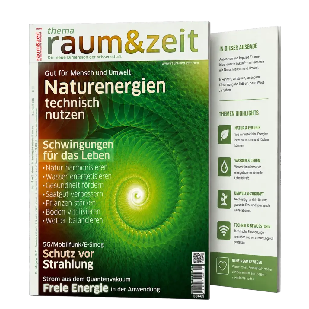Cover der Raum-und-Zeit-Ausgabe „Naturenergien technisch nutzen“ über Schwingungen, Umwelt und Mobilfunk
